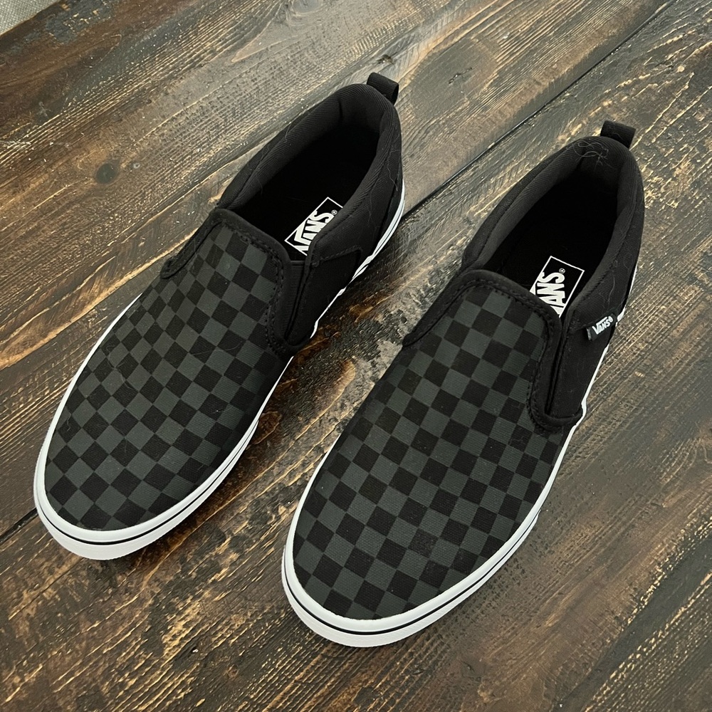 Slip on vans - black / grey / white